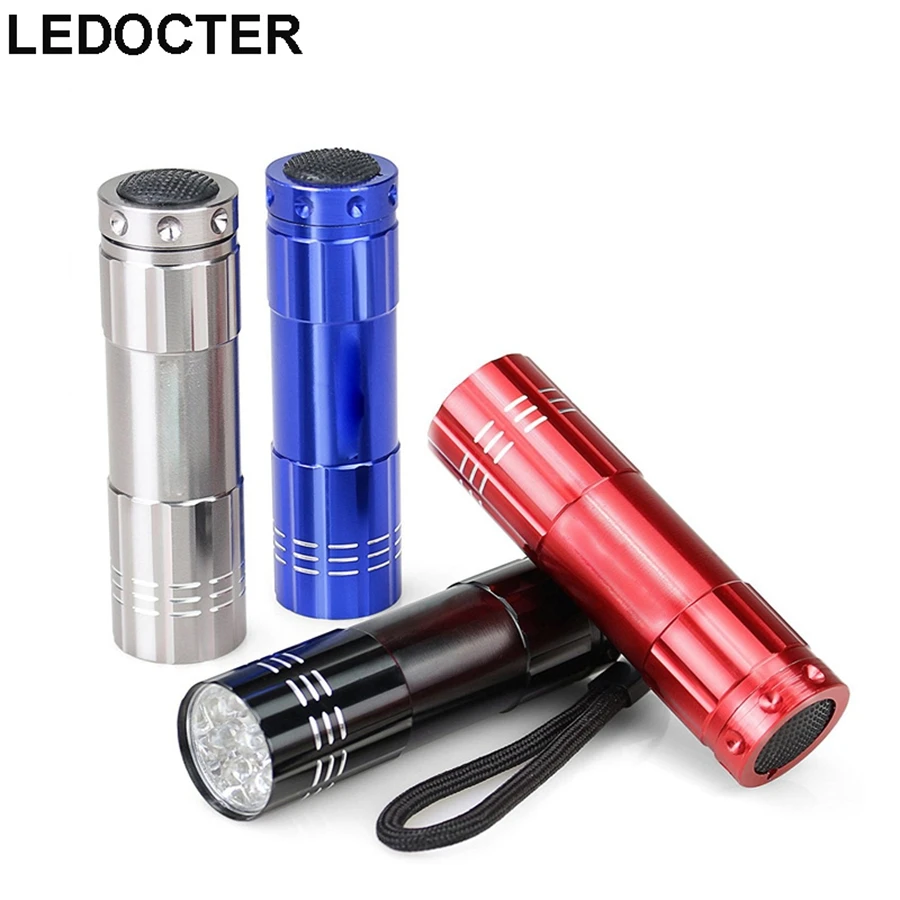 Kopen Super Heldere Draagbare 9 LED Mini Aluminium Zaklamp met Lanyard 4 Kleuren LED Zaklamp Beste Tools voor Camping Wandelen Jacht