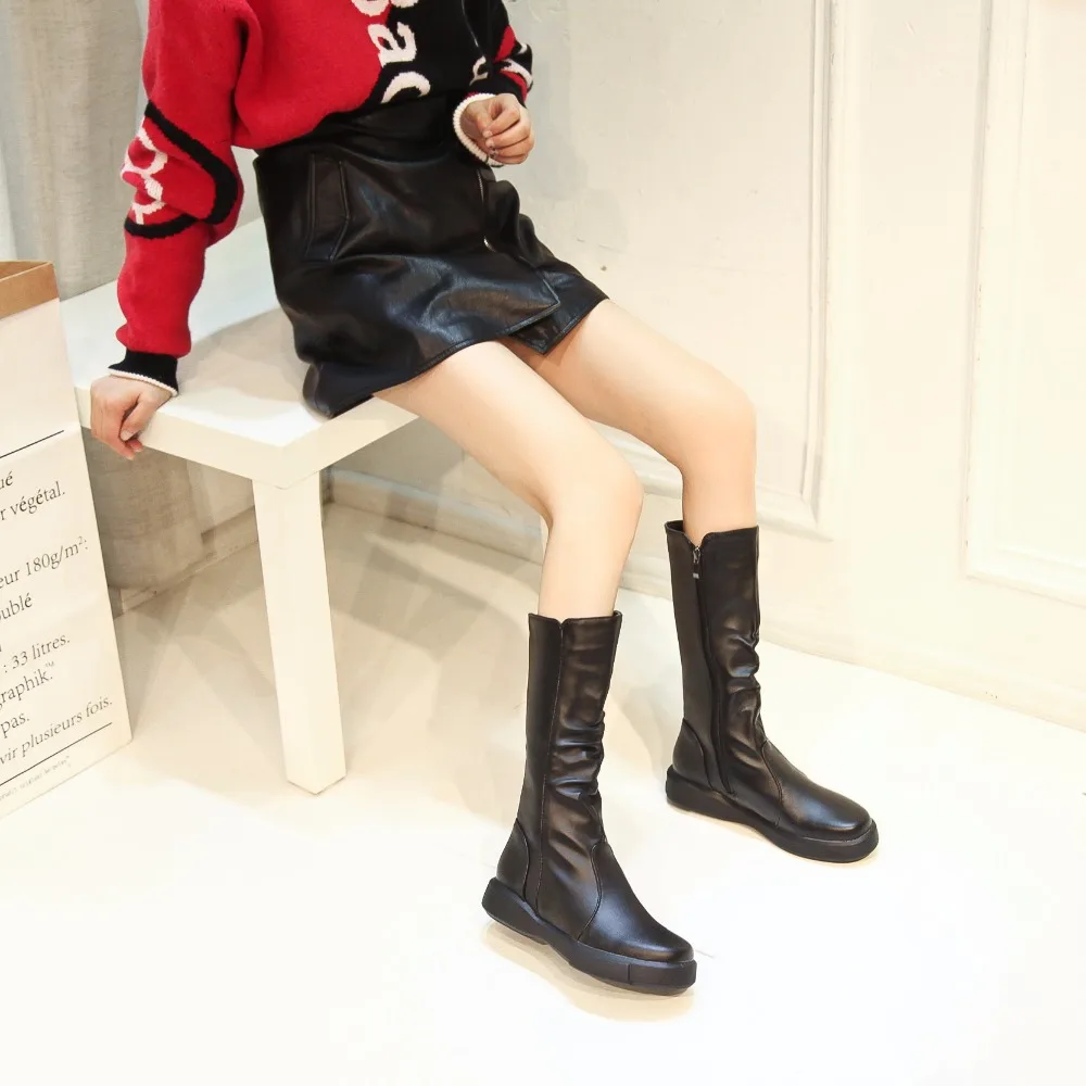 Ceny EGONERY pluszowa zimowa wiosna średnio wysokie buty z cholewami kobieta okrągły nosek europejski zamek czarne białe buty markowe dla przyszłych kobiet śnieg buty