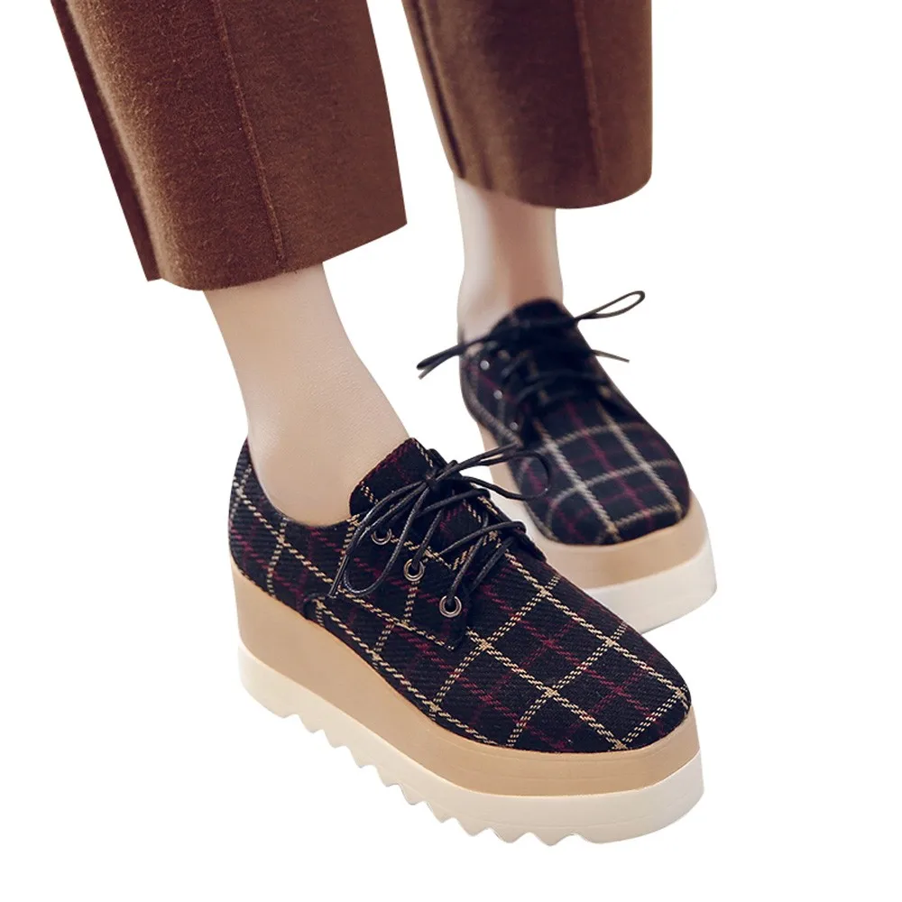 

women platform sneakers woman wedge casual shoes High-Sole Single sneakers Students Lace Up Casual Shoes zapatos de mujer#ES