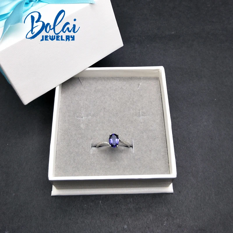 Bolaijewelry, натуральный голубой иолит oval6* 8 мм драгоценный камень простое кольцо 925 стерлингового серебра ювелирные украшения для женщин Повседневная одежда Вечерние подарок