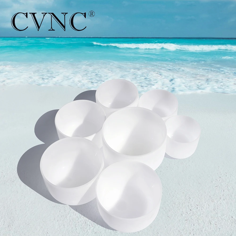 

High pitch chakra tuned set of 8pcs CDEFGABC 7"-14" Frosted Quartz Crystal Singing Bowl
