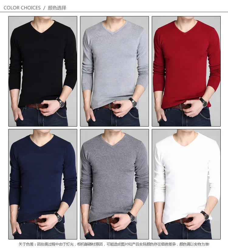 Litthing Cotton Sweater Men Long Sleeve Pullovers Slim Man V Neck Sweaters Top Loose Solid Color 3