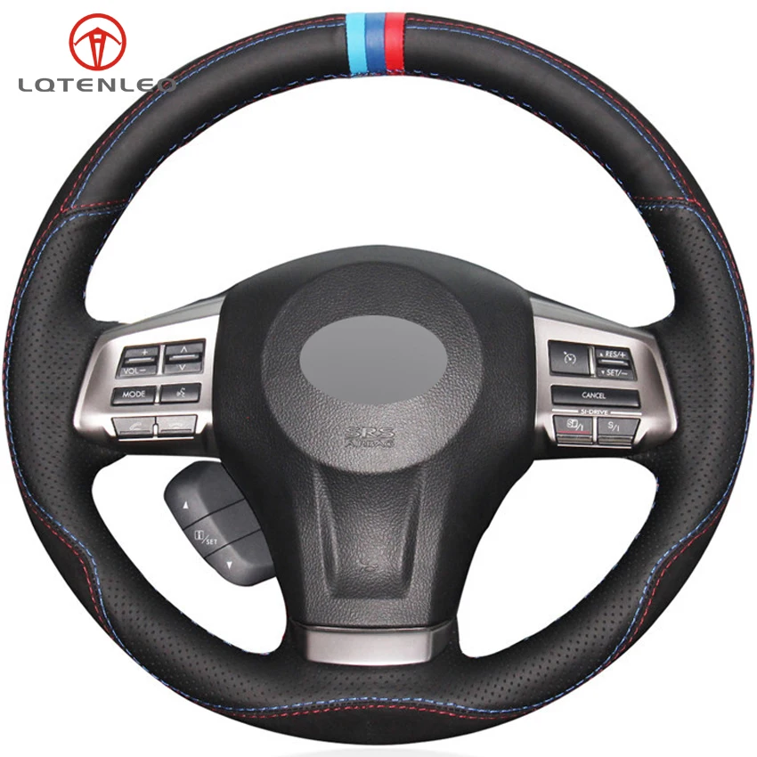 Buy LQTENLEO Black Leather Suede DIY Car Steering Wheel Cover For Subaru