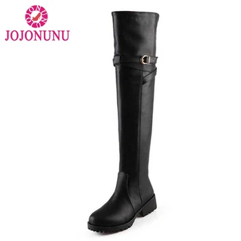 

FITWEE Size 31-43 Women Over The Knee Boots Metal Buckle Women Winter Shoes Fashion Round Toe Warm Office Ladies Flats Boots