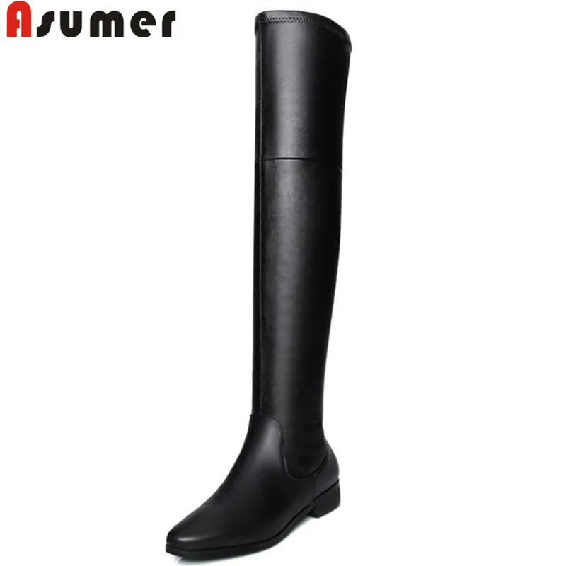 ASUMER autumn winter boots women round toe low heel over the knee boots elegant pu+cow leather boots ladies thigh high boots ASUMER autumn winter boots women round toe low heel over the knee boots elegant pu+cow leather boots ladies thigh high boots