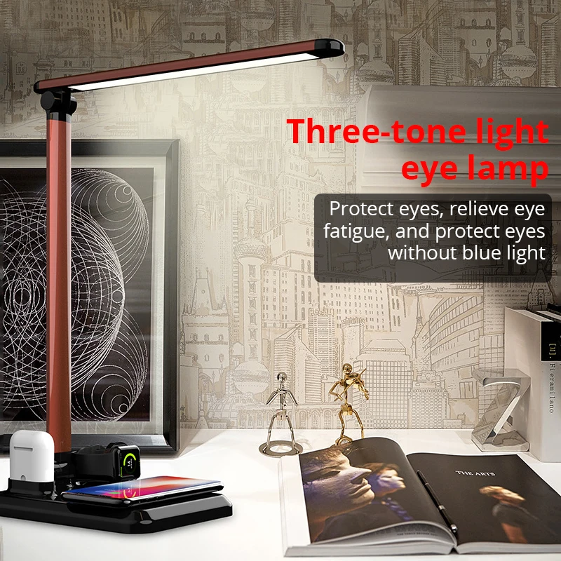 

4 in1 LED Desk Lamp Qi Wireless Charger for iPhone Xs/Apple Watch/Airpods/Xr/8plus Touch On/off Switch Three Light Modes Lamps