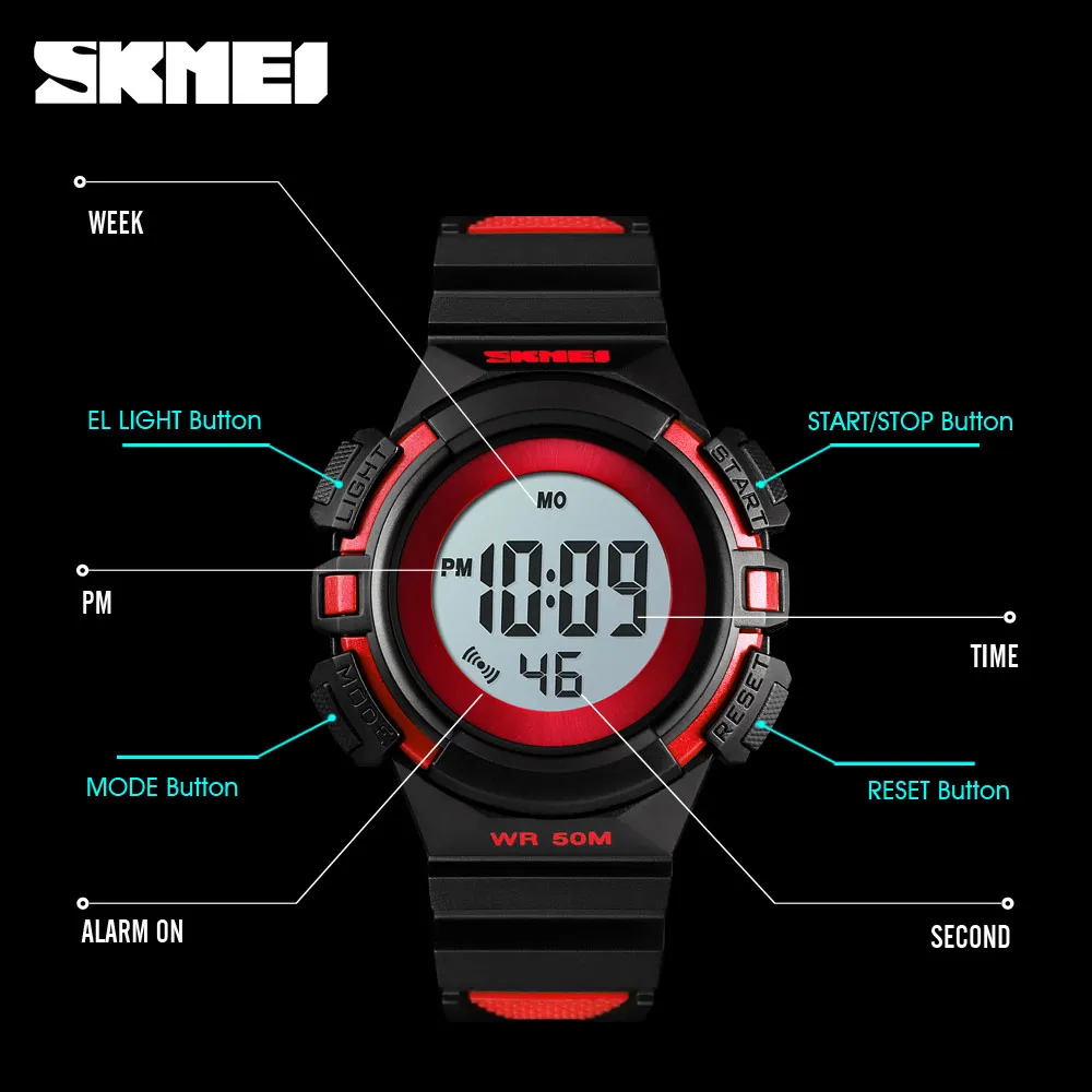 SKMEI спортивный стиль часы детские электронные цифровой дисплей детские часы Мода Мультфильм 50 м водонепроница часы 1485