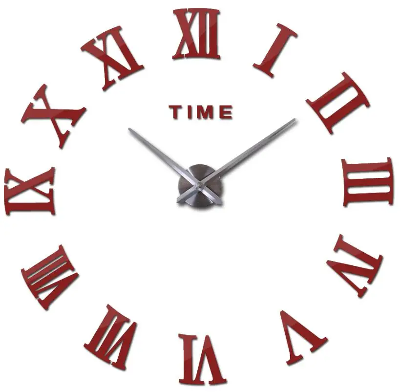 Новое украшение для дома настенные часы Кварцевые Металлические зеркальные настенные часы модные персональные diy круглые Настенные часы для гостиной - Цвет: Красный