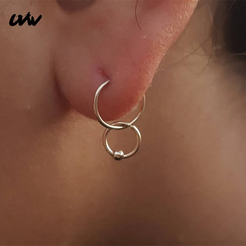 Женские и мужские серьги кольца UVW050 2 шт. Двойные из нержавеющей стали в стиле