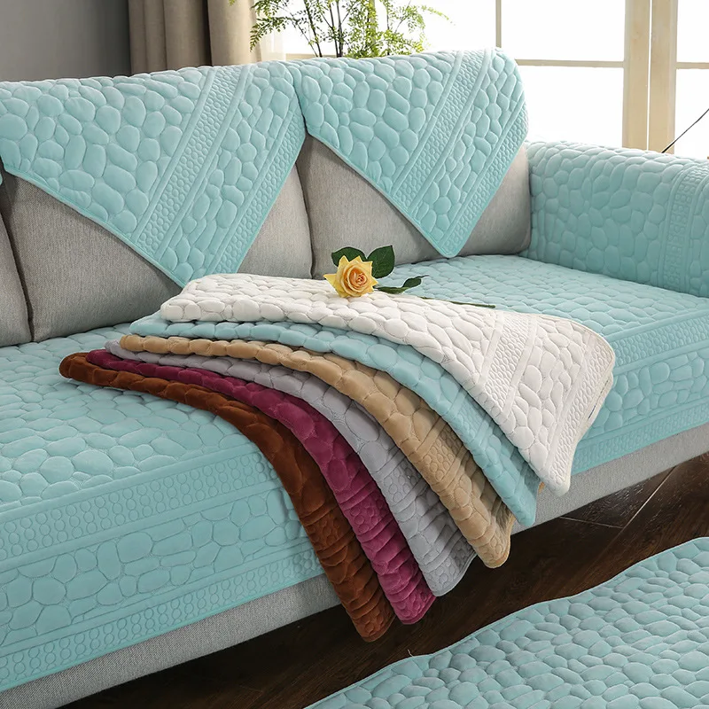 

1PC Plush Stone Printed Sofa Covers Non-slip Quilted Corner Sectional Sofa Cover Towel Slipcover One/Two/Three Seat Decoration