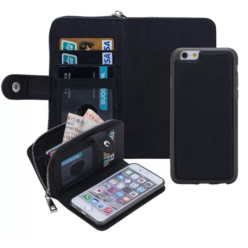 

For iPhone XS Max Case 2 in 1 Detachable Multifunction Zipper PU Leather Wallet Handbag For iPhone XS XR X 5S 6 6S 7 8 Plus Case