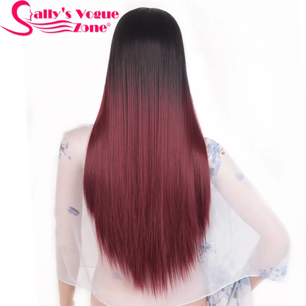 Sallyhair термостойкие синтетические парики 26 дюймов Омбре черный серый фиолетовый цвета натуральные длинные волнистые волосы парик без челки без кружева - Цвет: Омбре