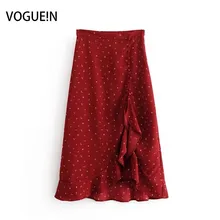 VOGUEIN новая женская мода маленькие сердца печати воланами Асимметричная миди юбка красный