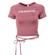 Короткий рукав yoga топ тренировки тренажерный зал укороченный топ с принтом букв Фитнес Футболка sexy Спортивная рубашка Бег одежда женская спортивная одежда