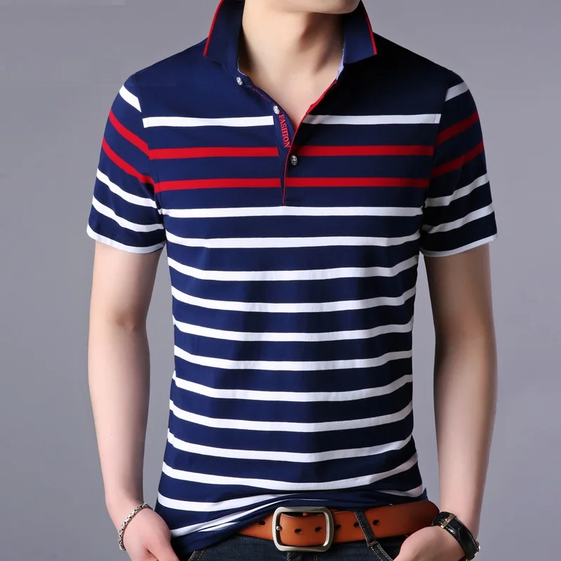 Polo shirt men Striped Contrast Color polos homme soft material ...