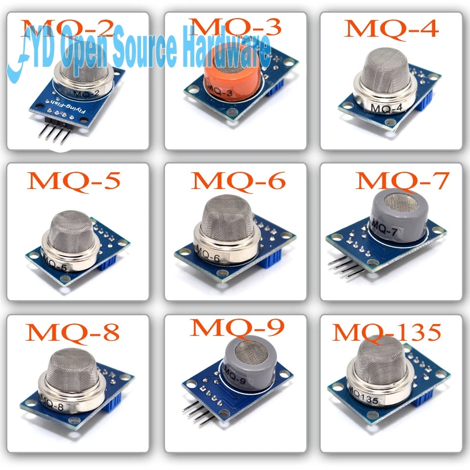 

9PCS/Lot Gas Detection Sensor Module MQ-2 MQ-3 MQ-4 MQ-5 MQ-6 MQ-7 MQ-8 MQ-9 MQ-135 Sensor Module Gas Sensor Starter Kit