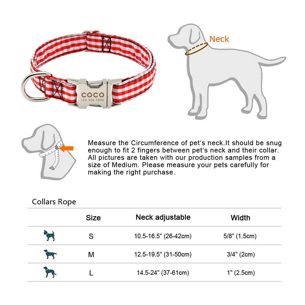 Нейлоновый ошейник для собак, индивидуальный ошейник для собак, индивидуальный клетчатый ошейник для домашних животных для маленьких и средних собак, выгравированное имя, номер телефона