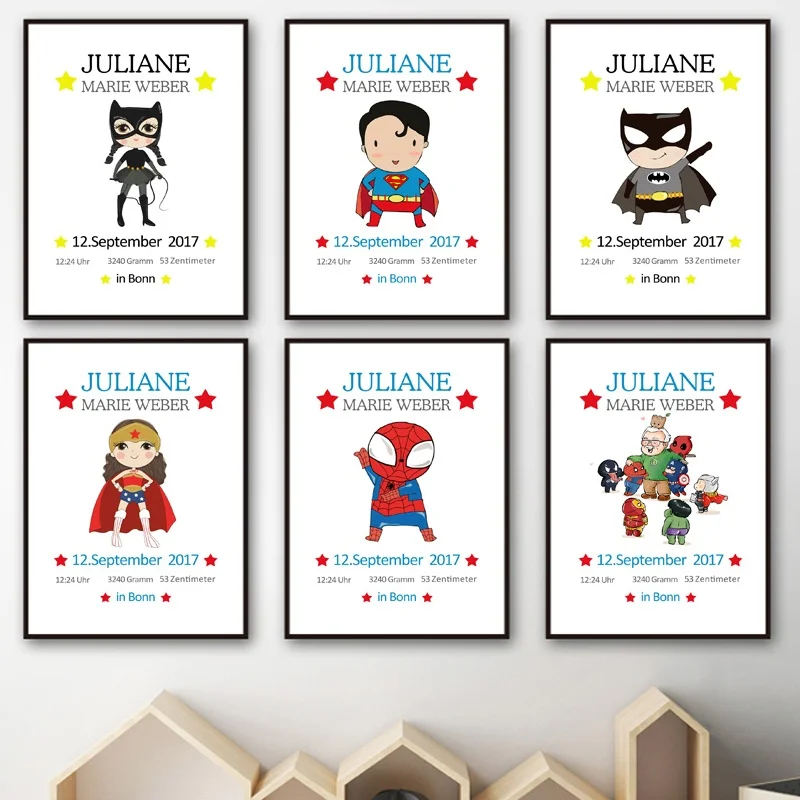 

Cartoon Superhero Superman Spiderman Custom Wall Art Canvas Painting Nordic Posters And Prints Wall Pictures For Kids Room Decor