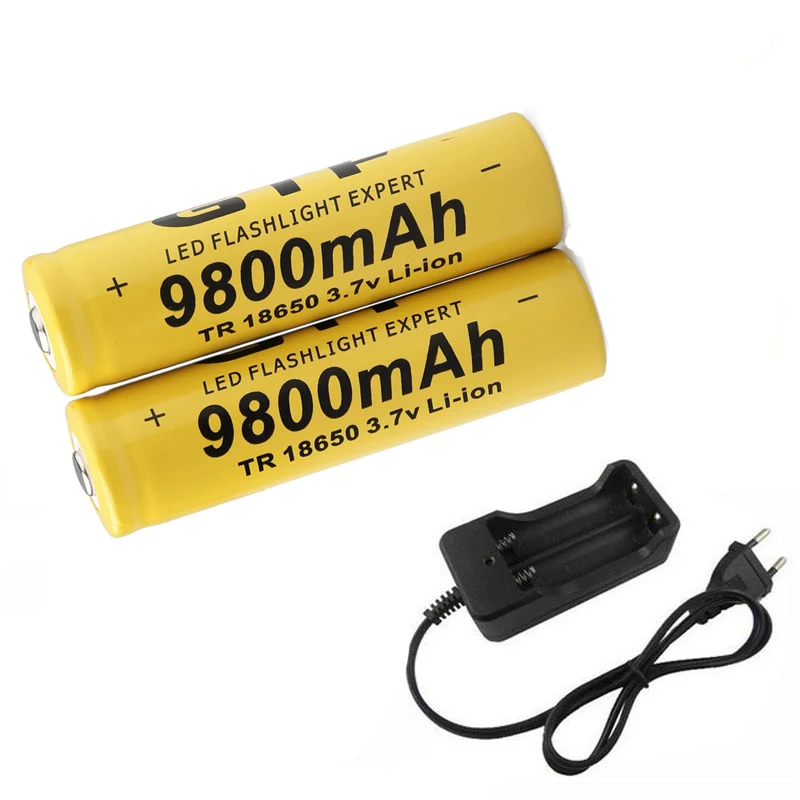 

GTF 2pcs 18650 9800mAh 3.7V Li-ion Rechargeable Batteries For Flashlight + EU/US Li-ion Battery Charger