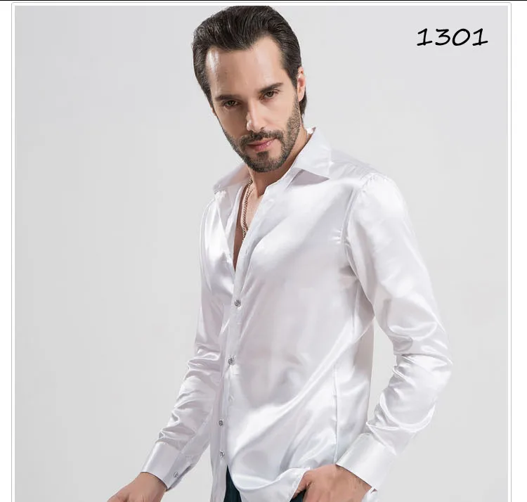Модная блестящая шелковистая атласная рубашка, роскошная шелковая мужская Повседневная рубашка с длинным рукавом, одежда для выступлений