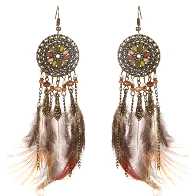 Fashion Long Drop Feather Earrings Bohemia Women S Tel Fashion Long Drop Feather Earrings Bohemia Women S Tel Boho Dreamcatcher For Brincos