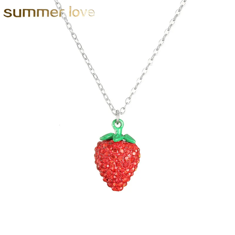 

Korean Style Trendy Cute Strawberry Fruit Necklace for Women Girl Red Acrylic Strawberry Sweater Chain Necklaces Gifts Wholesale