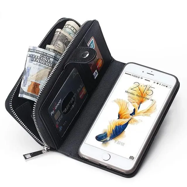 

BRG Portable Zipper Wallet PU Woven Leather Case for Iphone 7 8 Plus With 2 in 1 Magnetic Cases For iPhone Xs X Max Lady Purse