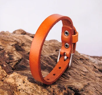 

G458 Orange Simply Cool Single Wrap Genuine Leather Bracelet Buckle Cuff Men's