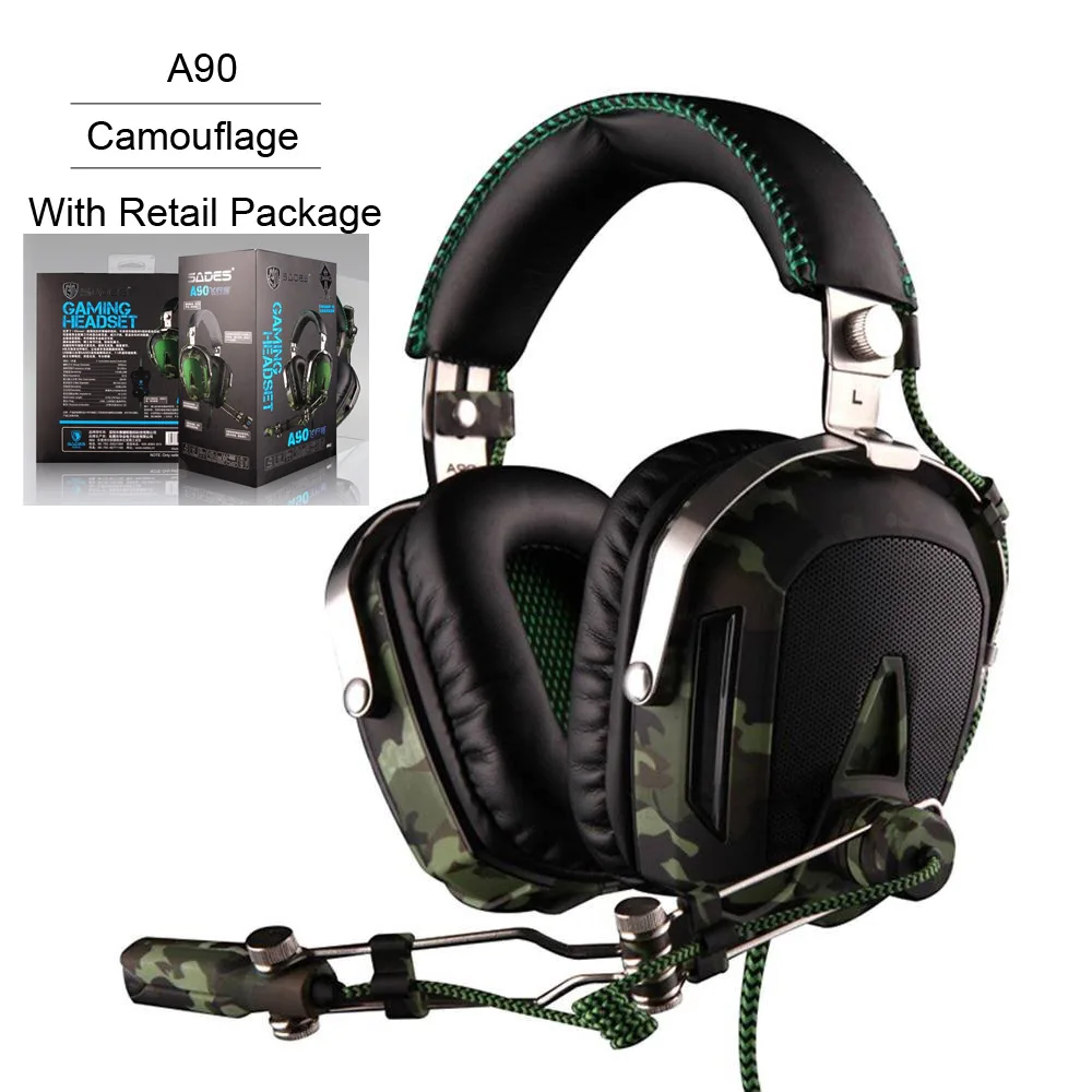 Retail Package SADES A90 Pilot USB 7,1, игровые наушники с объемным звуком, гарнитура, 7 цветов, дыхательные огни для PC Gamer, камуфляж - Цвет: Retail Package