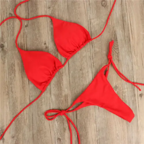 Tie Side Solid Color G-String Thong Bikini 5