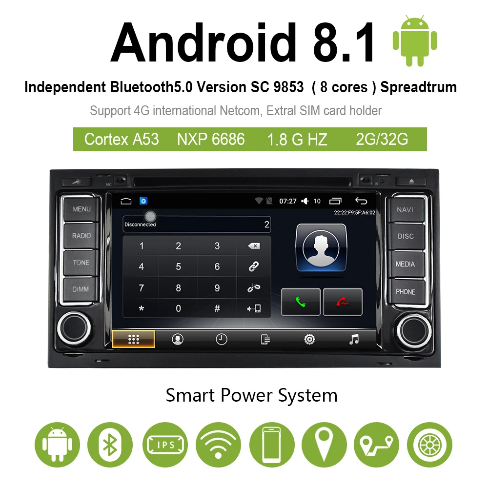 Discount Car DVD Player Stereo Radio Android 8.1 Bluetooth 7" 4G/32G/64G GPS Navigation forTouareg 2004-2009 Multivan(T5)2008-2015 1