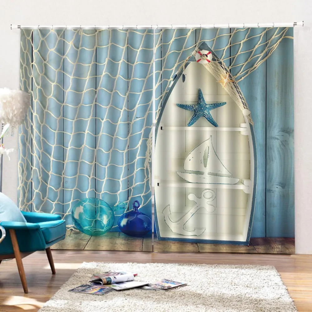 

Fishing net Customize 3d Curtains For Bedroom Window Decoration Modern Window Grommet Top Curtains 3d Living Room