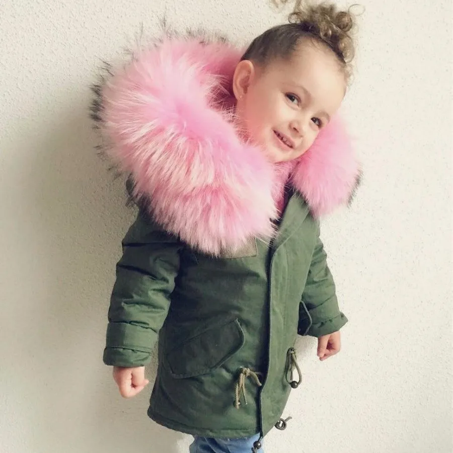 Girls Boys coat Children's Clothing Infant Parka Faux Fur Hooded baby kids Clothes fashion autumn Winter Jackets snow wear - Цвет: Розовый