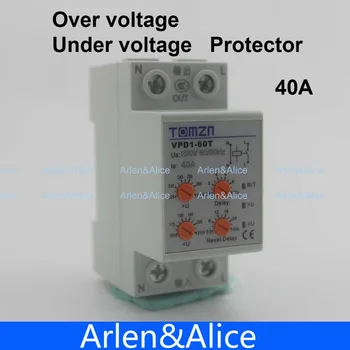 

40A 220V Din rail automatic reconnect over voltage and under voltage protection protective device relay with adjustable button