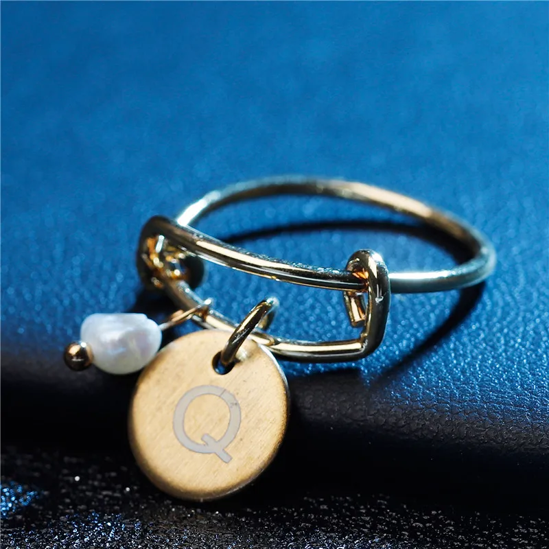 Можно украсить ювелирными изделиями A-Z 26 круглые кольца с буквами алфавита для Для женщин любители золотые Цвет имя кольцо DIY женский первоначального модные кольца ювелирные изделия - Цвет основного камня: round-Q