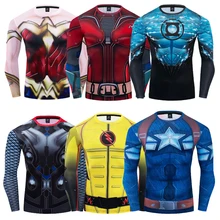 Fitness t men Autumn 3d print compression shirt Long sleeve tops fashion