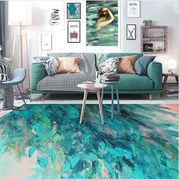 Nordic Moda Astratta Pittura A Olio di Arte Verde Piuma Tappeto Tappeti Per Salotto Moderno Camera Da Letto Tappeti Tappeto Camera Dei Bambini