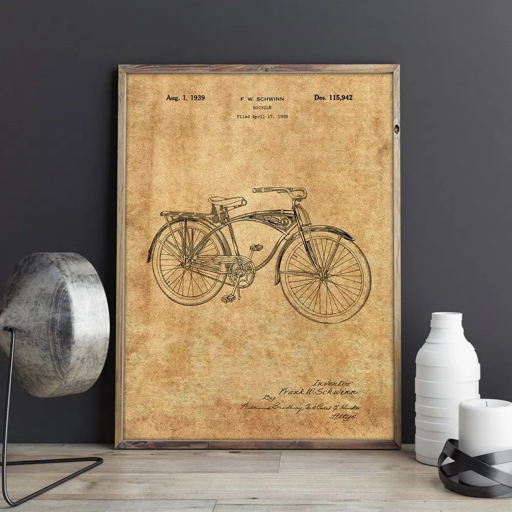 Патент на велосипед Schwinn художественное искусство стену велосипеда хипстерские