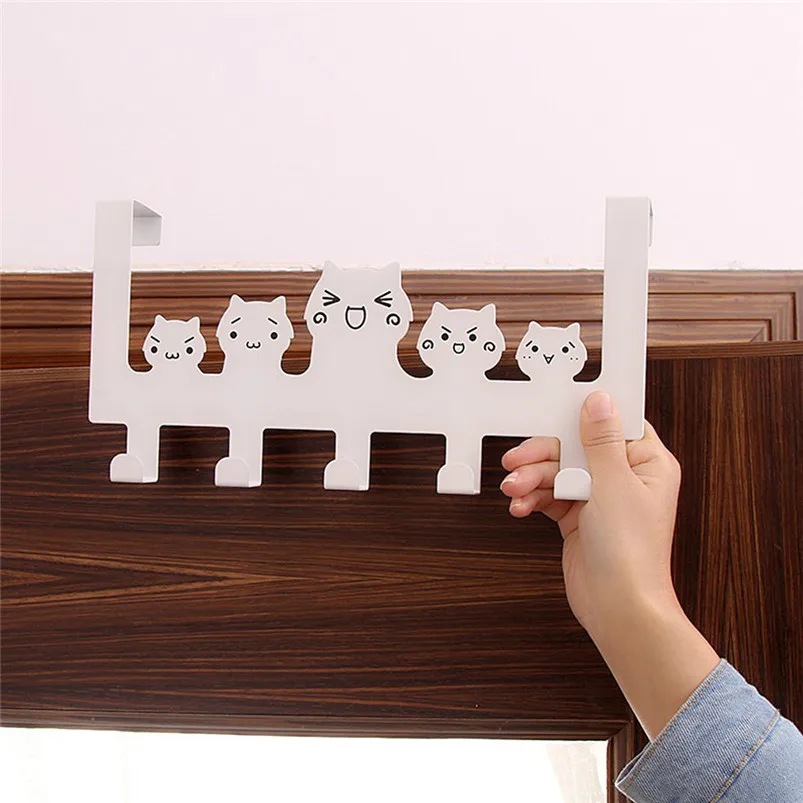 Cartoon Over-The-Door Hook Rack 5 Hooks Hanger Storage Holder Hanging Coat Hat Home Storage Decortion Cocina 30MR1213
