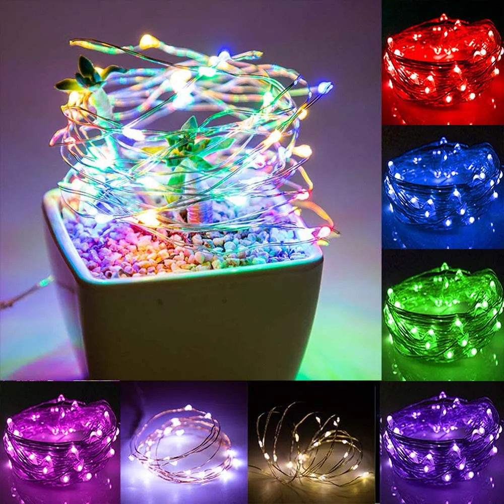 

New Year 2M 5M 10M LED Silver Wire String Lights For Christmas Home Wedding Decoration Fairy Garland Waterproof Battery Powered