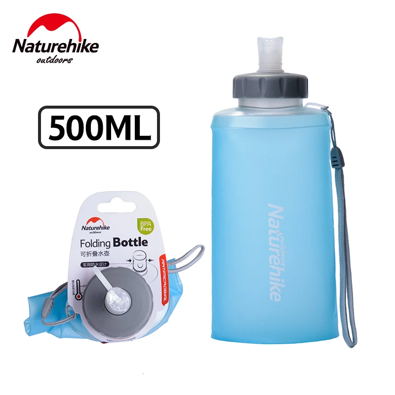 NatureHike 500ML Mini Sports Bottle Water Bottles Outdoor Cup Portable Silicone Folding Drinkware With Straw NH61A065-B outdoor sports aluminum water bottle green 500ml