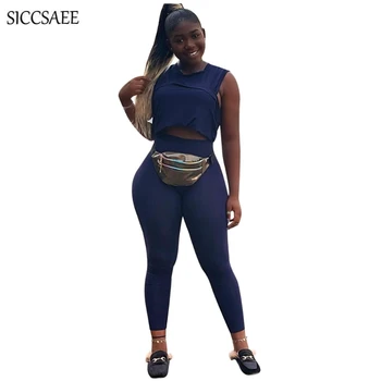 

Navy Tank Pencil Pants Two Piece Set Solid Color Casual Matching Set 2019 Summer Sweatsuit Set Ensemble Femme Women Set Clothing