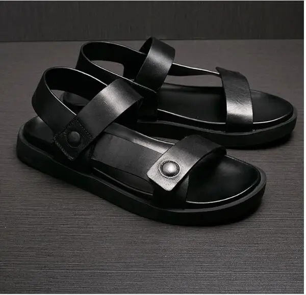 Летняя дышащая мужская обувь из натуральной кожи сандалии на плоской подошве мягкая обувь для отдыха гладиаторы пляжная обувь