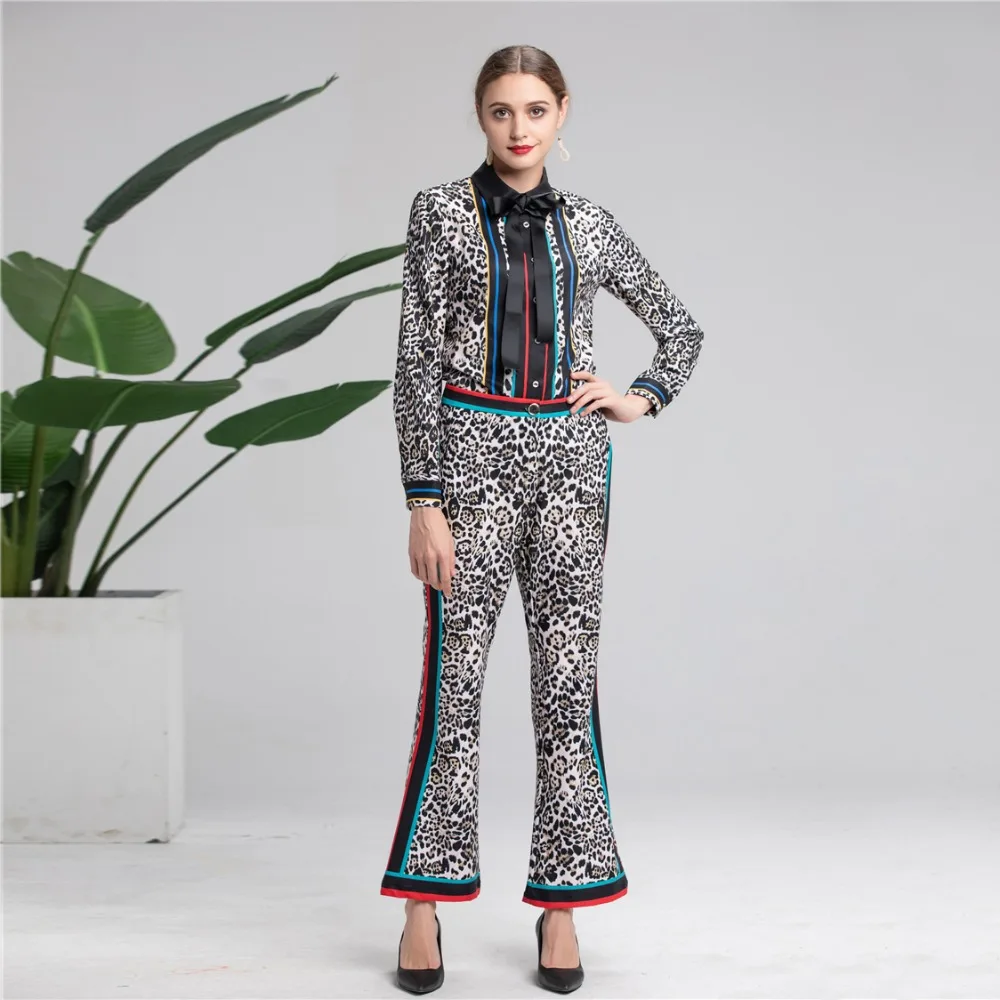 Truevoker Léopard Ensemble Blouses Imprimées Vêtements De Femmes Designer Pièces Qualité Deux Printemps Pantalon Costume Supérieure r6xIvrnHw