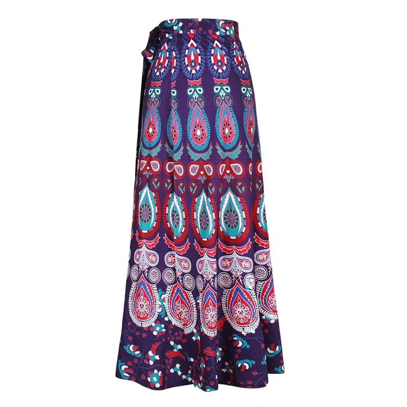 Женская юбка макси в богемном стиле, с цветочным принтом, элегантная, индийская, в этническом стиле, богемная, длинная, хиппи, пляжная юбка с поясом для женщин - Цвет: G