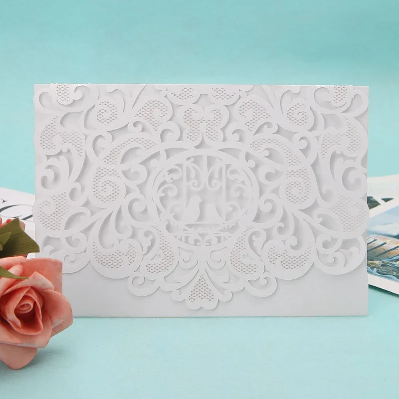  10x Delicate Carved Hollow Floral Lace Romantic Wedding Party Invitation Cards - 32964343494