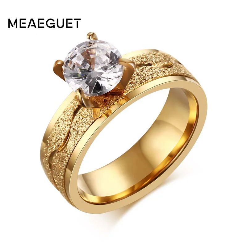 

Engagement Rings for Women Wedding Ring Gold Color Femme Girlfriend Gift Big AAA CZ Stone