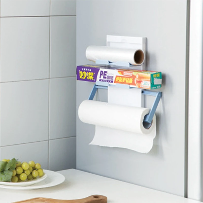 Refrigerator cling film rack shelf with cutting device cling film