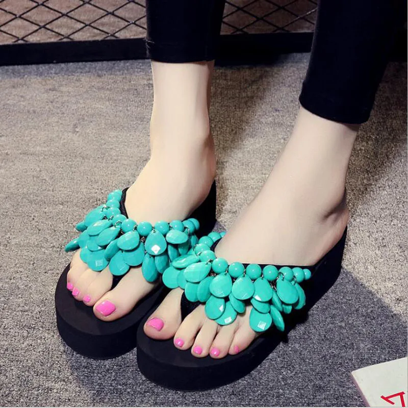 

Women Slippers Casual New Bohemia Floral Beach Sandals Wedge Platform Thongs Slippers Flip Flops Flip Flop Female Shoes