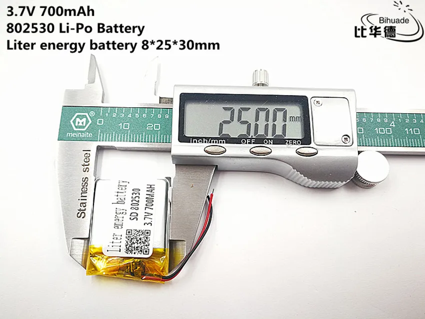 Литровая энергетическая батарея хорошего качества 3,7 в, 700 мАч, 802530 полимерная литий-ионная/литий-ионная батарея для игрушек, банка питания, gps, mp3, mp4